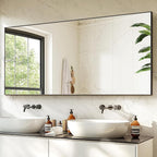 TRAHOME Bathroom Vanity Mirror for Wall, 60" x 30" Metal Framed Rectangular Bathroom Wall Mirror for Over Sink, HD Shatterproof Glass, Hangs Horizontally or Vertically(Black)