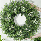 26'' Large Boxwood Wreath for Front Door Artificial Spring Wreath Boxwood Leaves Greenery Outdoor Door Wreaths for Porch Window Home Farmhouse Wall Decor Green Year Round Indoor Outdoor All Seasons