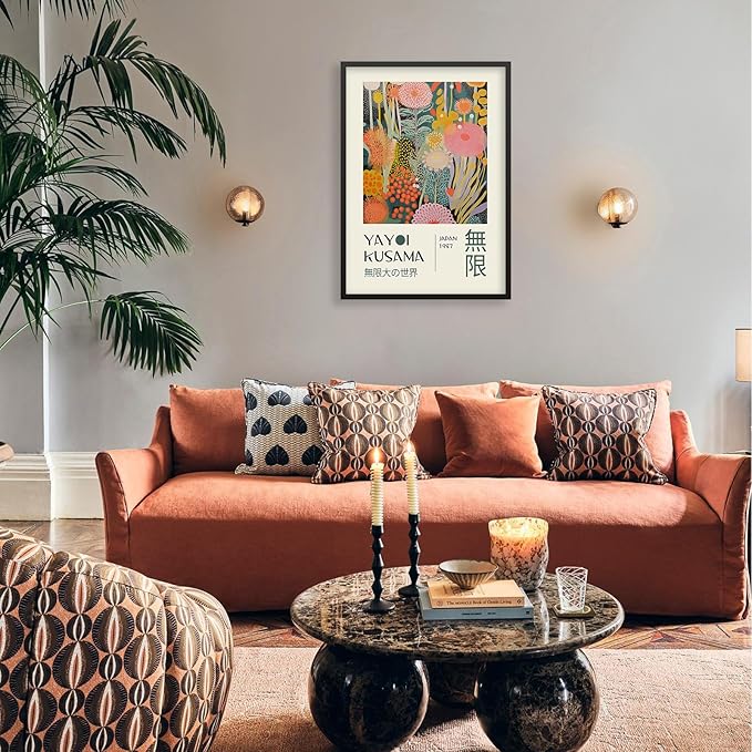 Abstract Yayoi Kusama Posters Japanese Wall Art Vintage Tokyo Aesthetic Prints Yayoi Kusama Inspired Japanese Gallery Wall Art for Stylish Room Bedroom Living Room Decor 24x36in Black Framed