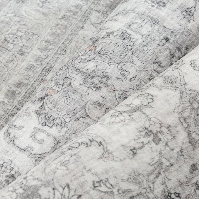 Gray Area Rug 6x9 for Living Room Washable Vintage Carpet Low Pile Non Slip Distressed Soft Traditional Retro Oriental Large Grey Accent Throw Rug Office Bedroom Dining Room Playroom