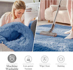 OLANLY Blue Round Rugs for Bedroom - Machine Washable, 5 ft Circle Area Rugs for Living Room, Soft and Fluffy Shaggy Carpet for Teen Girl and Boys, Nursery Rooms, Dorms, Home Decor Aesthetic