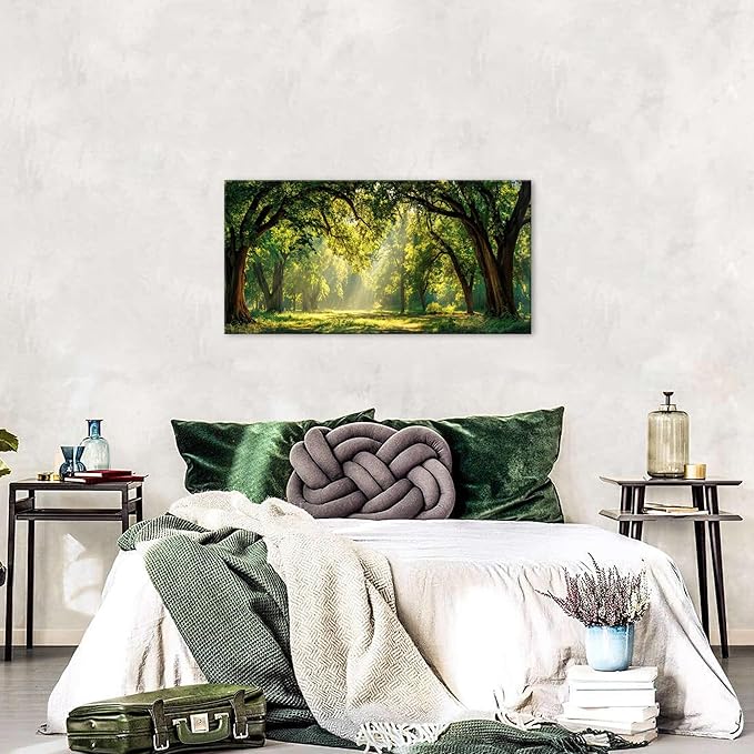 Forest Wall Art for Living Room Nature Green Forest Landscape Canvas Pictures Wall Decor Large Sunlight Woodland Paintings Sunshine Trees Scenery Photo Prints Bedroom Office Home Decoration 20x40"