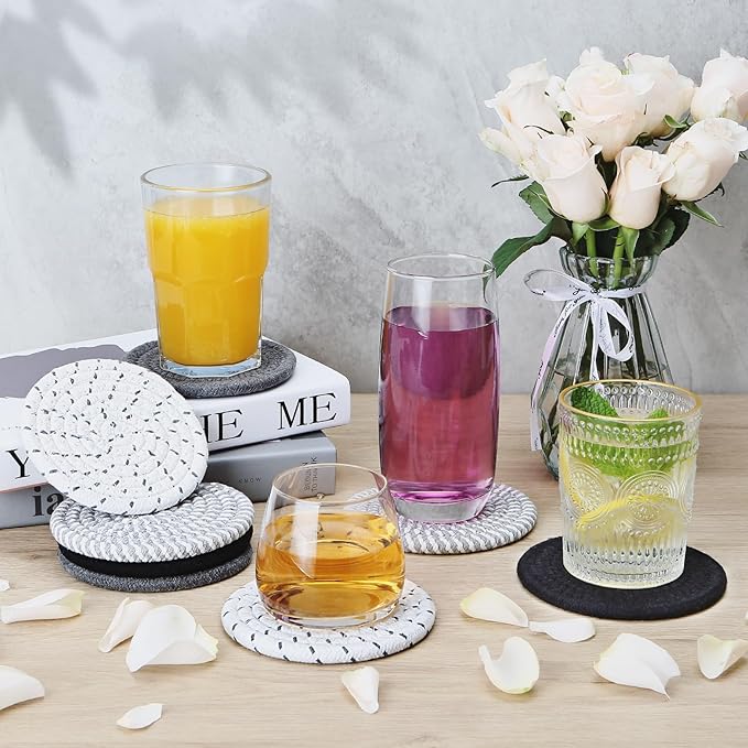Coasters Set of 8, Absorbent Coasters for Drinks, Living Room Decor, Coffee Table Decor, Bar Accessories for The Home Bar Set (Grey Without Holder)