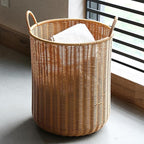 Entryway Tall Round Umbrella Stand with Chassis, Hand Made Imitation Rattan Umbrella Basket, Freestanding Umbrella Storage Basket for Home Office Hallway(28x45.5cm(11x17.9in), Coffee)
