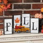 4.9″ Mini Fall Vintage Metal Pumpkin Truck Decor with Pumpkins and Maple Leaves - Fall Rustic Farmhouse Style Table Centerpiece, Thanksgiving & Autumn Havest Tiered Tray Decoration for Home Kitchen
