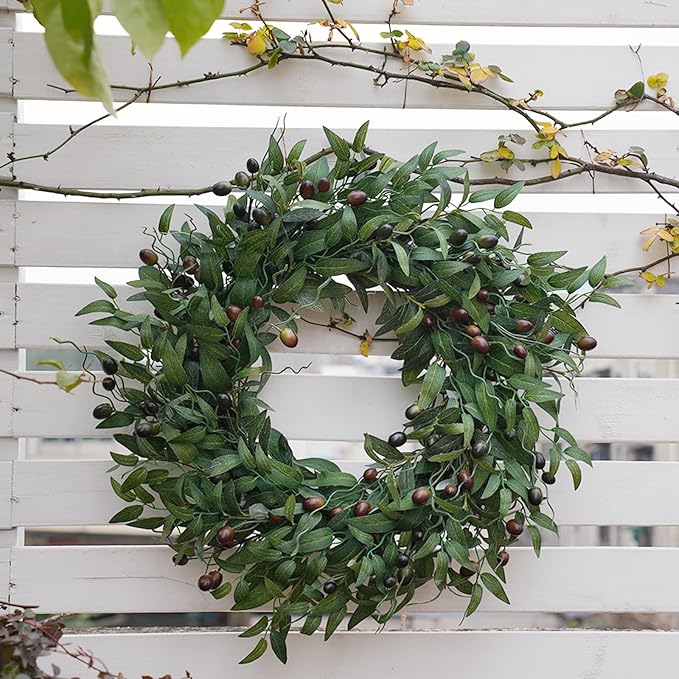 Olive Wreath 26 Inch Wreaths for Front Door with Purely Handmade Realistic Dense Olive Leaf Olive Berry, Elegant Home Decor Wreath Ideal for Front Door, Hallways, Any Area You Want to Brighten