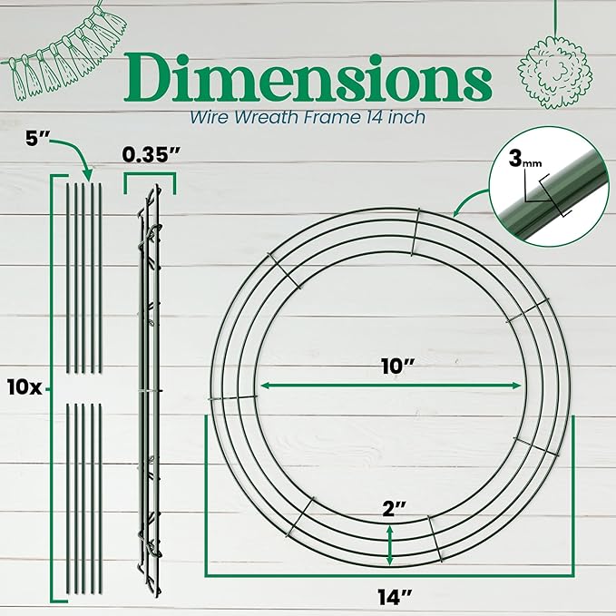 2-Pack 14 Inches Wire Wreath Frame – Round Metal Wreath Form with Ring Design for DIY Crafts, Floral Projects, and Home Decor – Dark Green Wire Frame for Christmas Holiday & Weddings