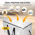Extra Large Storage Bags Set Heavy Duty Moving Totes with Handles, Waterproof Dual-Way Carrying Design & Vacuum Space Bag,College Dorm,Christmas Decorations(4 Moving bag & 10 Vacuum Seal Bags)