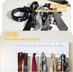 Belt Organizer Holder Wooden Belt Hanger for Closet Wall Mount Belt Storage Rack Tie Bra Scarf Hanger Holds Over 40 Large Belts (White)