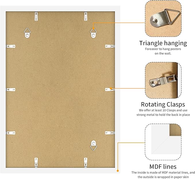 14x20 Picture Frame 3 Pack - White Poster Frame Display Pictures 11x17 with Mat or 14 x 20 Without Mat for Wall Hanging Horizontal and Vertical