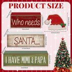 Lineshading 4 Pcs Christmas Table Decorations Wooden Red Santa Hat Christmas Tiered Tray Decor Rustic Wood Santa Hat Block Sign Xmas Centerpiece Mimi and Papa's Gift Decor for Home Shelf Kitchen