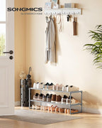 SONGMICS Shoe Rack, 2-Tier Shoe Organizer, Metal Storage Shelf, Upright or Upside Down, for 12-15 Pairs, Stackable, for Entryway, 11.8 x 36.2 x 14.6 Inches, Gray ULSA012G01