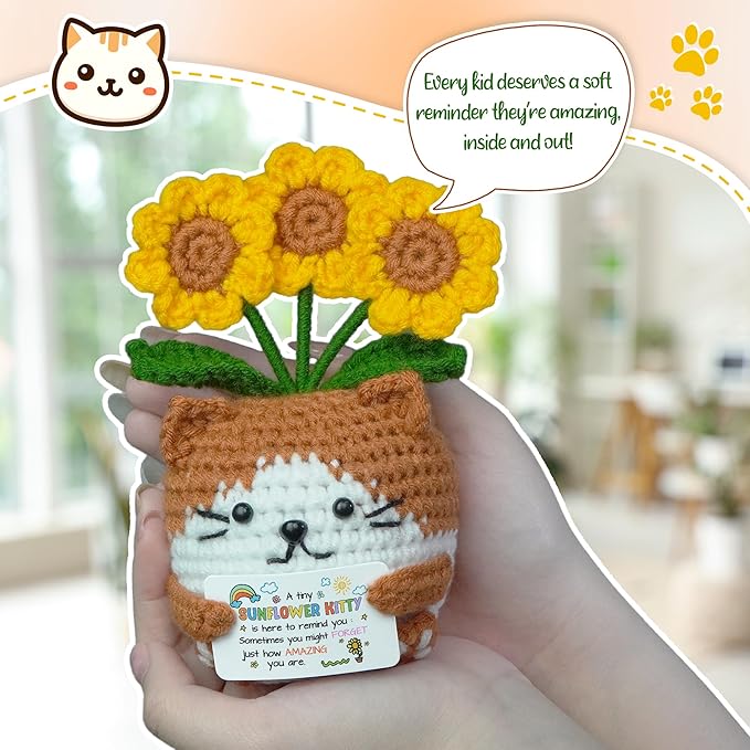 OASSIE Kindergarten Graduation Gifts for Kids - Positive Crochet Animals Sunflower Cat - 6 8 10 12 Years Old Birthday End of Year Preschool Teen Girl Boy Gifts Trendy Stuff for Kids Teens