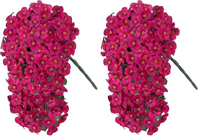 HyeFlora Artificial Flowers for Outdoors 2pcs Faux Silk Pansy Vines Lush UV Resistant Fake Hanging Flower Plants for Outside Porch Yard Patio Window Box (Rose)
