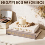 Decorative Books for Home Decor, Coffee Table Decor with Linen White Books Stack Bookshelf, Fake Book Double as Libros Decorativos and Photo Storage (3 Piece Set with Beads)