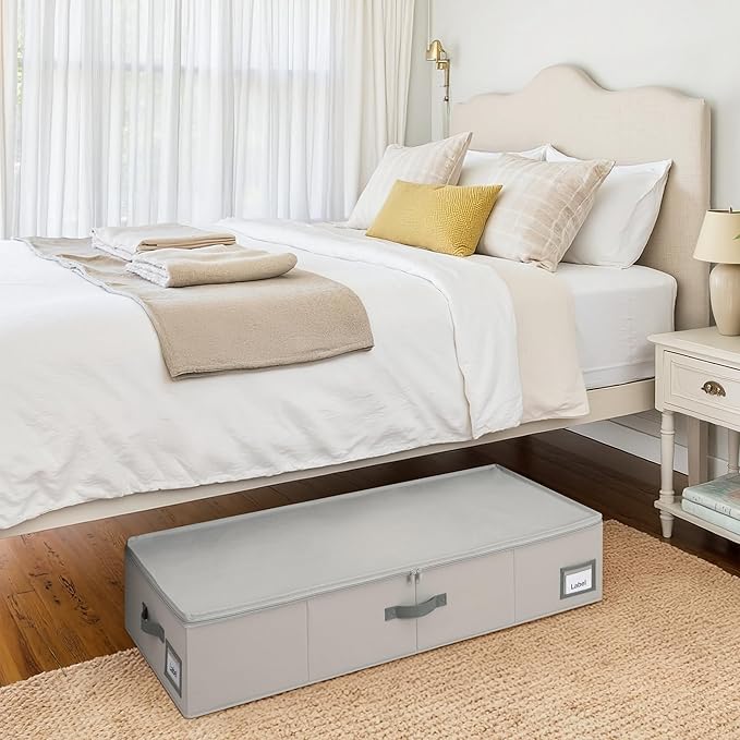 GRANNY SAYS 7.5" Foldable Underbed Storage Box with Lid, 82L Large Under Bed Storage Containers with Reinforced Bottom for Comforters & Blankets, High Capacity Seasonal Bedding Organizer, 2 Pack,Grey