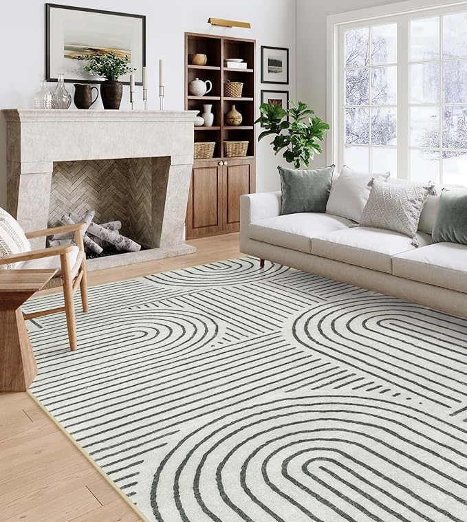 Lahome Abstract 8x10 Area Rugs for Living Room Bedroom, SoftWashable Rugs 8x10, Ultra-Thin Non-Slip Modern Dining Room Rug Non-Shedding Accent Carpet for Office(8x10ft,Black)