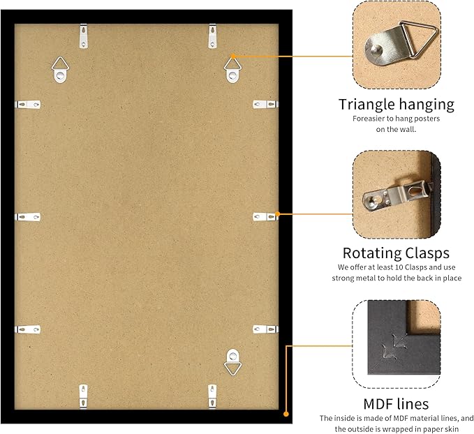 13x19 Picture Frame 3 Pack - Black Poster Frame Display Pictures 11x17 with Mat or 13 x 19 Without Mat for Wall Hanging Horizontal and Vertical