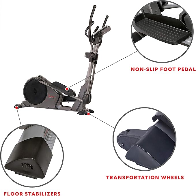 Sunny Health & Fitness Elliptical Cross Trainer Exercise Machine, Cardio Equipment for Home Gym with Pulse Sensor Grips, 24 Pre-Built Workouts, 16 Resistance Level Max 330Lbs, SunnyFit App Optional