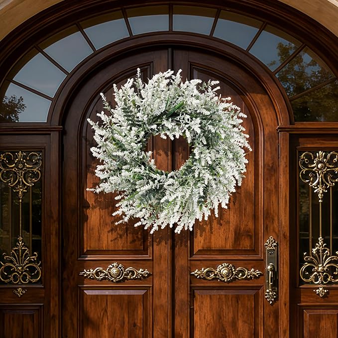 26'' Large Lavender & Eucalyptus Wreath for Front Door - Artificial Eucalyptus Leaves Greenery Outdoor Wreath for Wedding Farmhouse Porch Wall Room Home Decor (White)