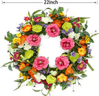 Artificial Spring Summer Wreaths for Front Door 22'' Peony Wreath Colorful Floral Wreath with Peony,Daisy,Poppy Flower Lavender for Indoor Outdoor Farmhouse Home Wall Window Festival Decoration