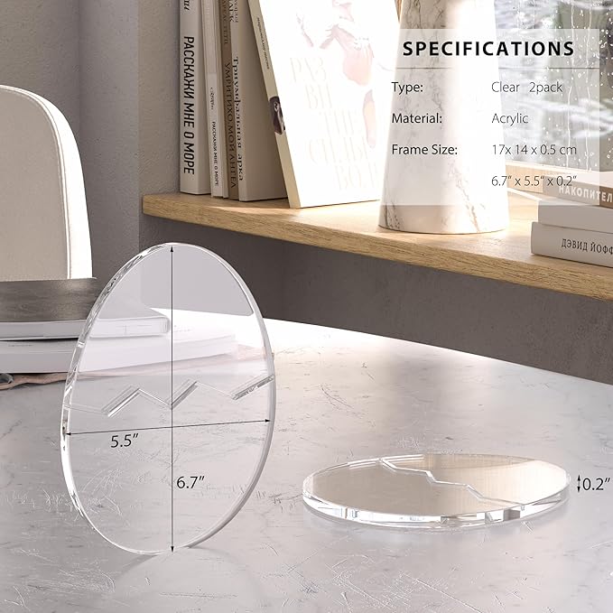 Acrylic Coaster Decorative Plates,2Pcs/Set Office Desk Accessories, Clear Dinosaur Egg Shape Coffee Cup Decor, Perfect for Tabletop Protection and Display.