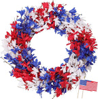 4th of July Wreath Patriotic Wreath 22 Inch Independence Day Wreaths for Front Door with Red White Blue Flag Forsythia Flowers for American Memorial Day Flag Day Indoor Outdoor Decor