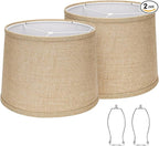 Burlap Lampshades Set of 2, 11.6" Top x 12.6" Bottom x 9.8" High, Brown Drum Shades for Table & Floor Lamps (Spider Fitter), Hand Crafted, Assembly Required