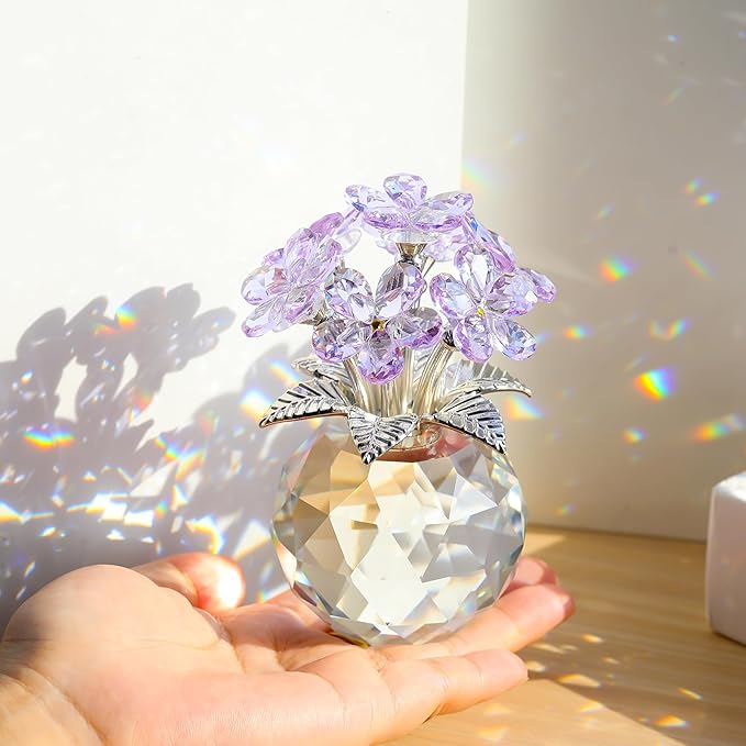 Qianwei Purple Forget Me Not Crystal Flowers - Sympathy Glass Flowers Collectible Figurines Decor Paperweight Ornament Home Office Table Desk Decorations