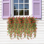 Artificial Hanging Flowers for Outdoors, 2 Pcs Fake Hanging Plant Spring Summer Decor, UV Resistant No Fade Realistic Faux Flower for Front Door Porch Planter Patio Garden Yard(Red Brown)