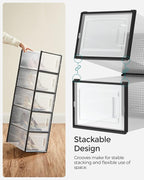SONGMICS Shoe Boxes, Pack of 12 Shoe Storage Organizers, Stackable Clear Plastic Boxes for Closet, Sneakers, 13.7 x 9.9 x 7.4 Inches, Transparent and Black ULSP007B12