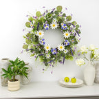 22 Inches Summer Wreath Rustic Summer Wreaths for Front Door Spring Flower Wreath Farmhouse Spring Floral Wreaths with Blue Phalaenopsis Orchid for Window Wall Porch Indoor Decoration
