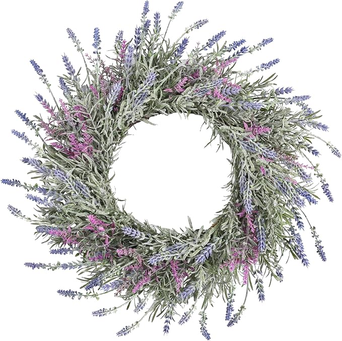 Lavender Wreaths for Front Door Summer Spring Easter Wreaths for Front Door Artificial Farmhouse for Wall Window Party Wedding Porch Room Home Decor(22 Inch)