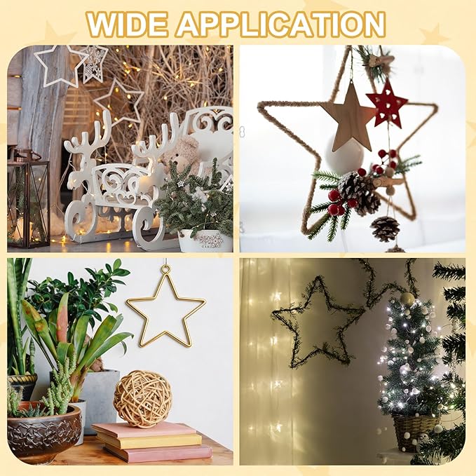 MECCANIXITY 4 Pcs Star Dream Catcher Rings, 8" Dream Catcher Metal Hoops Macrame Wreath Rings Pentagram Floral Hoops for DIY Craft Making Home Wedding Wall Hanging Decoration, Gold