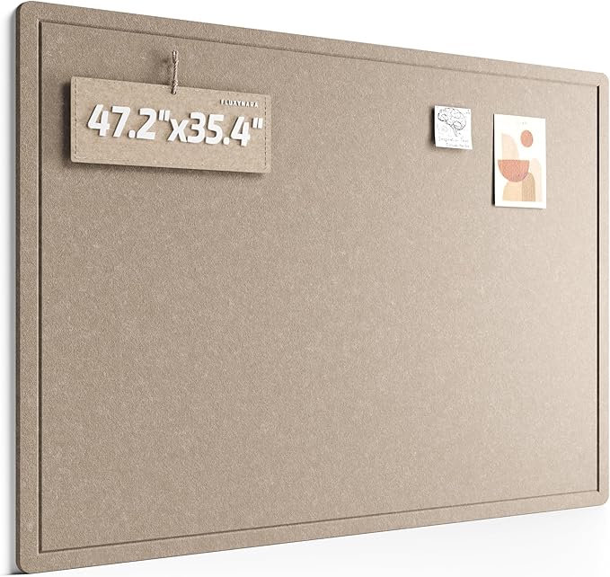 Fluxynara Large Bulletin Board, 47.2" x 35.4" Cork Board Alternative with 24 Safe Removable Adhesive Tabs, Foldable Felt Pin Board for Home Office, Classroom, Bedroom,Entryway for Walls—Taupe
