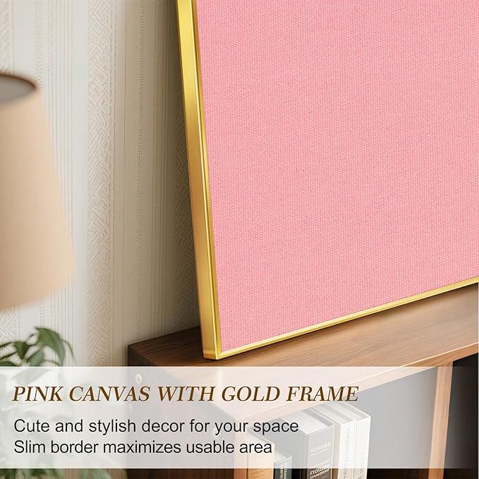 Linen Bulletin Board 24" x 18", Fabric Pin Board with Gold Aluminum Frame, Decorative Vision Board for Home Office, Bedroom & Dorm Wall Decor, Includes 10 Push Pins, Pink