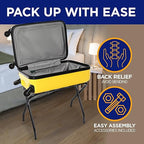 Lifemaster Metal Luggage Rack - Pack of 2 Foldable, Easy Assembly, Space Saving, and Stylish Steel Frame Guest Suitcase Stands with Nylon Straps - Black