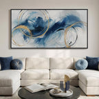 Extra Large Framed Navy Blue Abstract Canvas Wall Art for Living Room, Oversized Minimalist Modern Prints Paintings Artwork for Walls, Horizontal Contemporary Wall Decor for Bedroom Dining Room 36x72