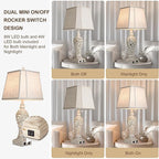LuxSight Collection 28.5" Table Lamps Set of 2 - Bedside Lamp with Fabric Shades - for Bedroom and Living Room with USB and Nightlight - Perfect for Nightstands and Bedrooms