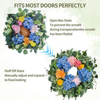 Spring Wreaths for Front Door 24 Inch, Spring Summer Front Door Wreath with Hydrangea & Eucalyptus, Artificial Floral Wreath for Porch Garden Patio Wall Window Indoor Outdoor Home Decor