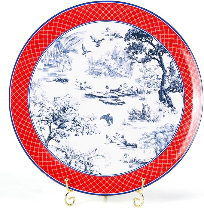 KAMMAK Ceramic Decorative Plate, Porcelain Plates for Kitchen Dining Room Wine Cabinet Home Decor, Vintage Collector Plates with 1 Display Stand, Wanshanlin