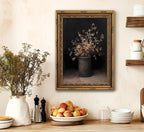 Vintage Gold Framed Wall Art Fall Dried Flowers Antique Vase Country Oil Painting Canvas Prints Dark Moody Rustic Still Life Picture Gothic Victorian Botanical Poster Artwork for Bedroom, 9x11in