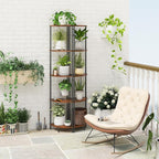 Yoobure Corner Shelf Stand, 5-Tier Bookshelf, 65" Tall Shelves for Bedroom, Living Room, Narrow Display Shelf Bookcase, Rustic Book Shelf with Display Shelves for Office
