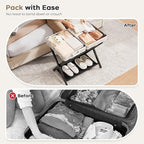 26.77" Full Assembled Luggage Rack for Guest Room, Set of 1 Bamboo Foldable Suitcase Stand, Bedroom & Hotel, Folding Luggage Holder with 5 Nylon Straps, 600D Oxford Fabric Shelf Black