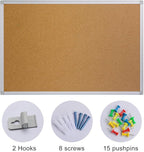 Bulletin Board 36 x 48, Silver Aluminium Framed 4x3 Large Wall Mounted Cork Office Notice Pin Board