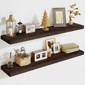 Solid Wood Floating Shelves for Wall 36"W x 8"D x 1.56"H Set of 2, Deep Wall Shelves for Living Room Bedroom Bathroom Kitchen Decor Storage with Invisible Heavy-Duty Metal Bracket, Rustic Brown