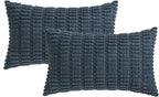 MIULEE Pack of 2 Corduroy Decorative Lumbar Throw Pillow Covers 20x12 Inch Soft Boho Striped Pillow Covers Modern Farmhouse Home Decor for Summer Coastal Sofa Living Room Couch Bed Blue