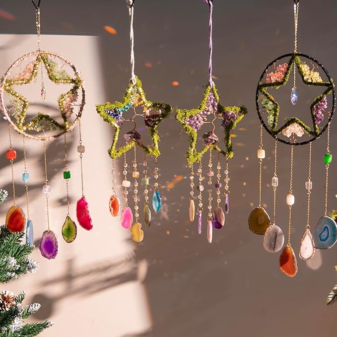 Chakra Dream Catcher Tree of Life Star Dream Catchers Crystal Suncatcher Prism Hanging Window Wall Yoga Meditation Decor Handmade Gift for Girls Boys