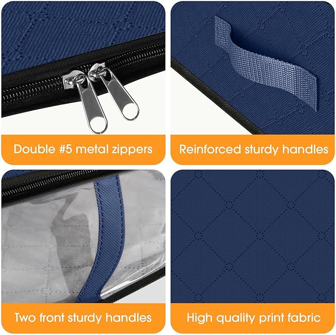 StorageRight Under Bed Storage Bags 6 Pack, 40L Large Clothes & Comforter Storage Containers with Clear Window, Breathable Fabric Organizer for Blankets, Bedding, Seasonal Clothing, Blue