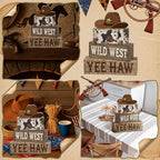 Yuntau 4 Pcs Western Tiered Tray Decorations Set Cowboy Hat Stack Block Signs Desert Farmhouse Rustic Tabletop Tiered Tray Decor for Table Shelf Home Office